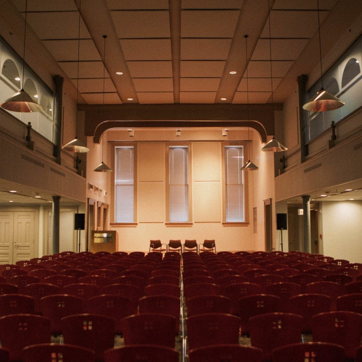 The Lankford Auditorium. Rows of chairs looking towards an empty stage.